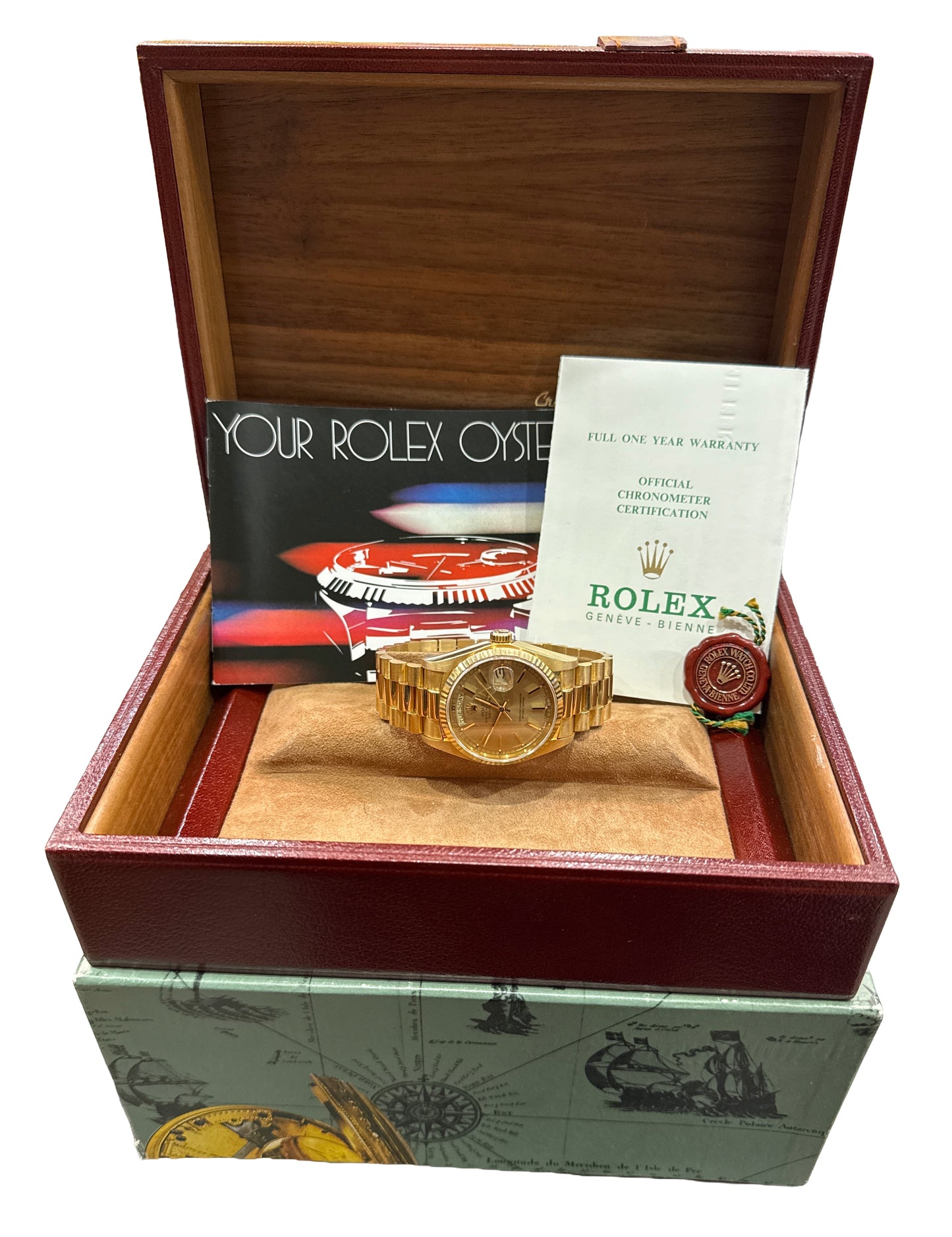 TOP CONDITION PAPERS Rolex Day-Date President CHAMPAGNE 18K Gold 36mm 18038 BOX
