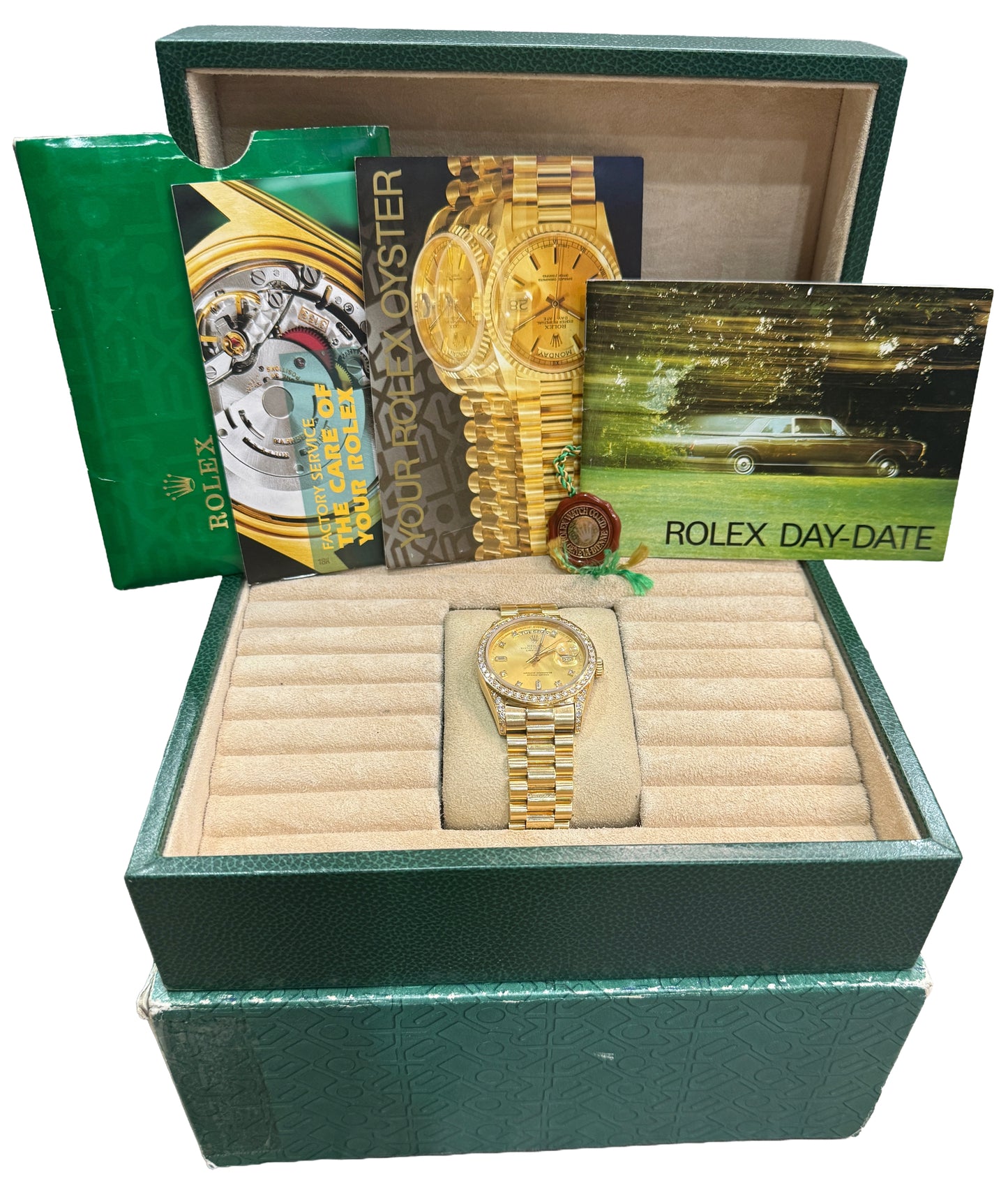 1985 Rolex Day-Date President CHAMPAGNE DIAMOND 18K Yellow Gold 36mm 18038 BOX