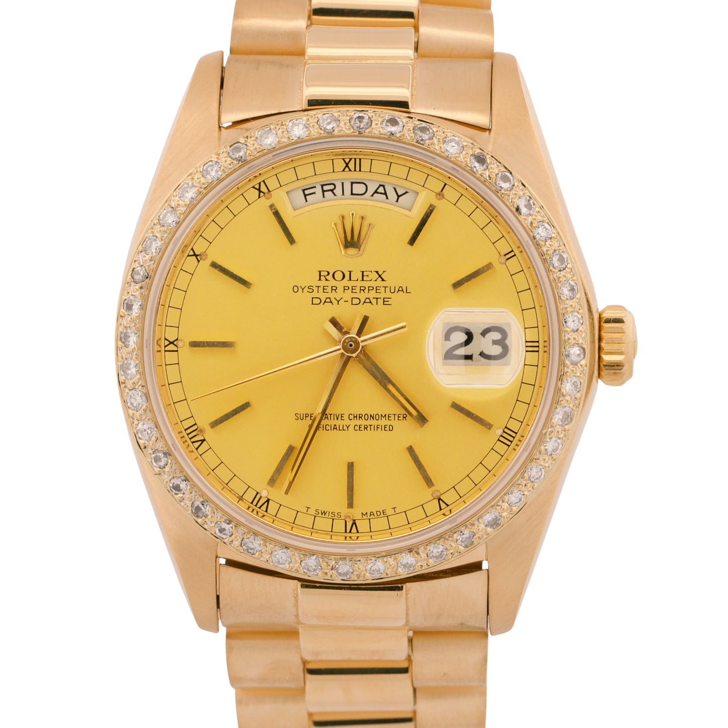 1981 Rolex Day-Date President 18038 Champagne Diamond 18K Yellow Gold 36mm Watch