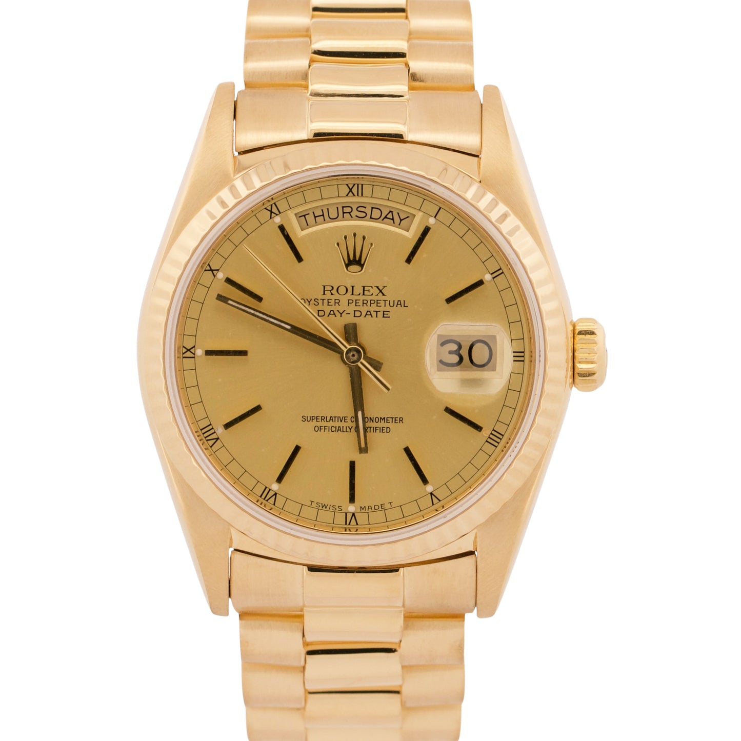 1987 Rolex Day-Date President CHAMPAGNE 18K Yellow Gold Fluted 36mm 18038 Watch