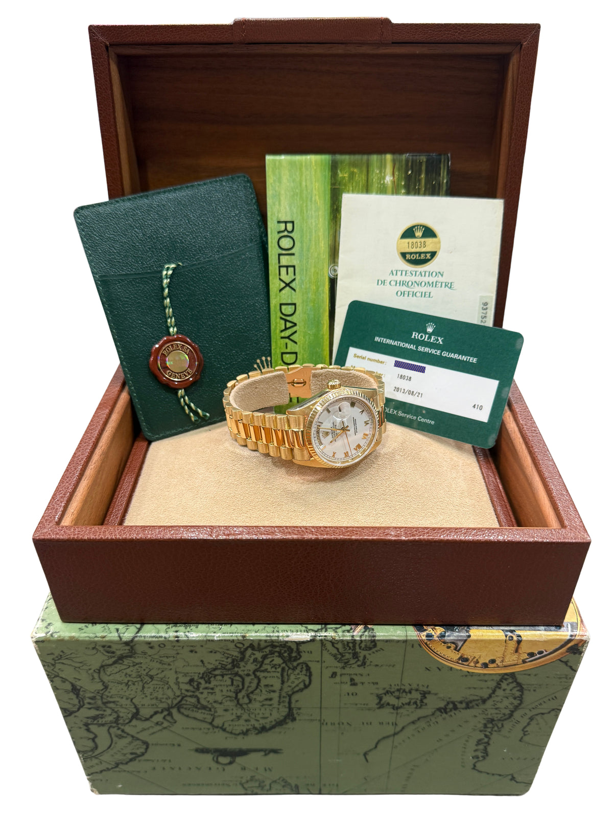 1986 Rolex Day-Date President 18038 White Roman 18K Gold RSC 36mm Box Papers