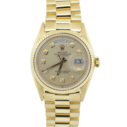 VINTAGE Rolex Day-Date President CHAMPAGNE DIAMOND 36mm 18K Gold 1803 Watch