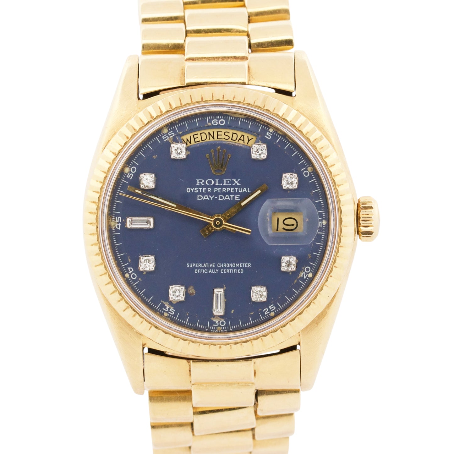 VINTAGE 1972 Rolex Day-Date President BLUE DIAMOND 36mm 18K Yellow Gold 1803