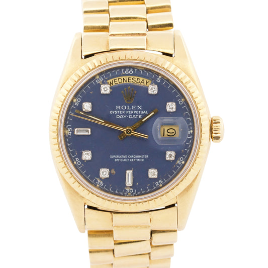 VINTAGE 1972 Rolex Day-Date President BLUE DIAMOND 36mm 18K Yellow Gold 1803