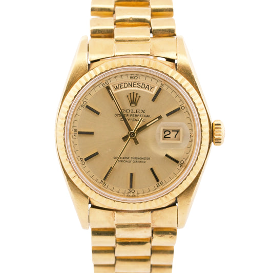 1978 Rolex Day-Date President CHAMPAGNE Fluted 36mm 18K Yellow Gold Watch 18038