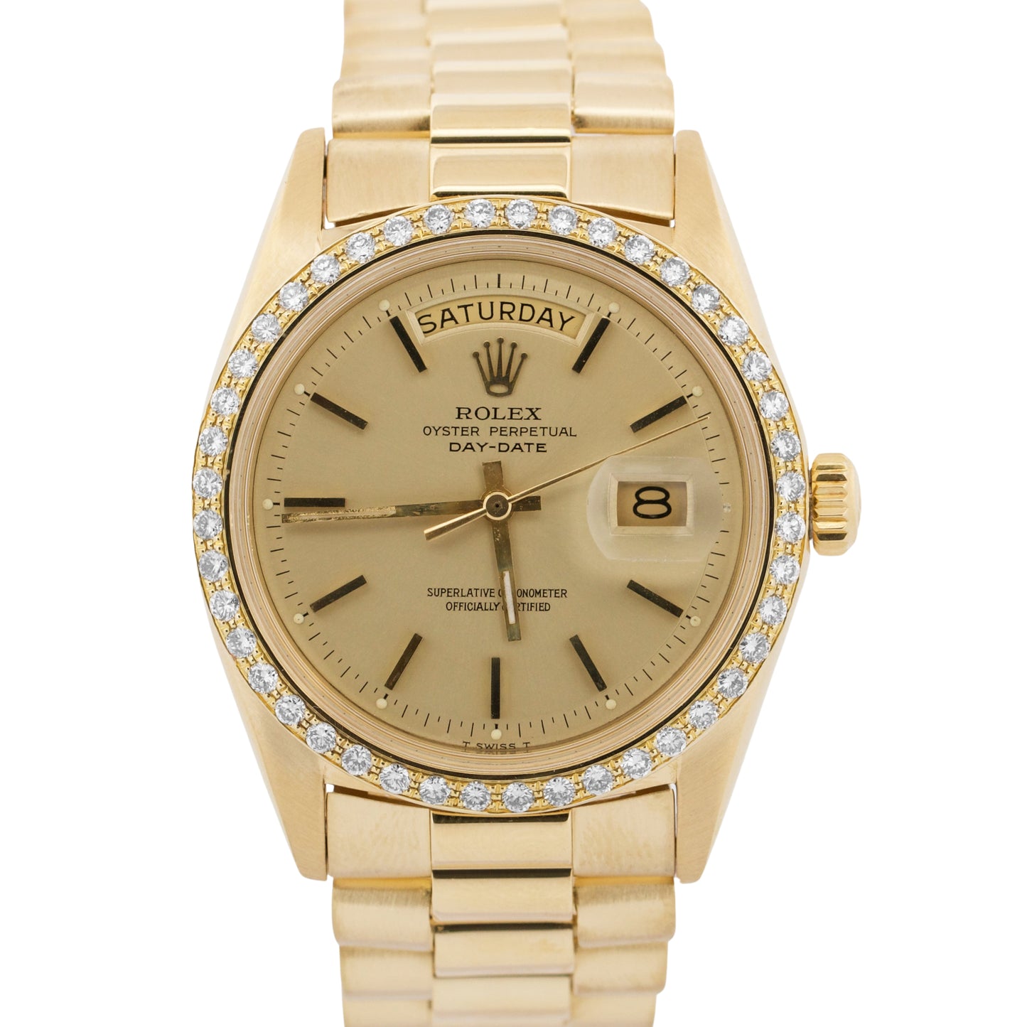 Rolex Day-Date President CHAMPAGNE 36mm DIAMOND BEZEL 18K Yellow Gold Watch 1803