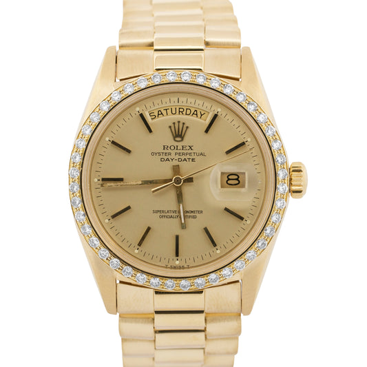 Rolex Day-Date President CHAMPAGNE 36mm DIAMOND BEZEL 18K Yellow Gold Watch 1803