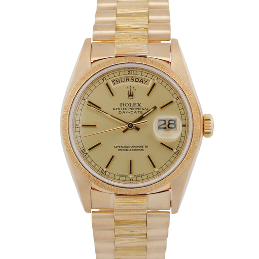 1981 Rolex Day-Date President 18078 36mm Champagne Bark 18K Yellow Gold Watch