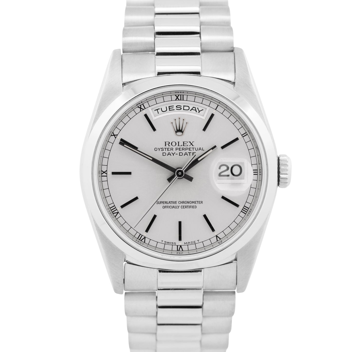 Rolex Day-Date Presidential 36mm SILVER 950 Platinum Smooth 18206 Watch BOX