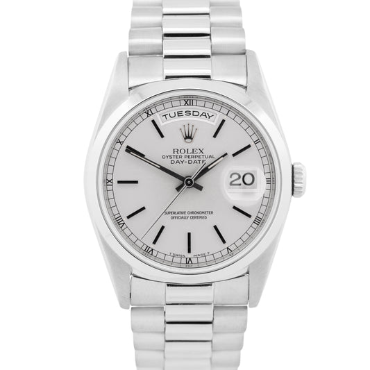 Rolex Day-Date Presidential 36mm SILVER 950 Platinum Smooth 18206 Watch BOX