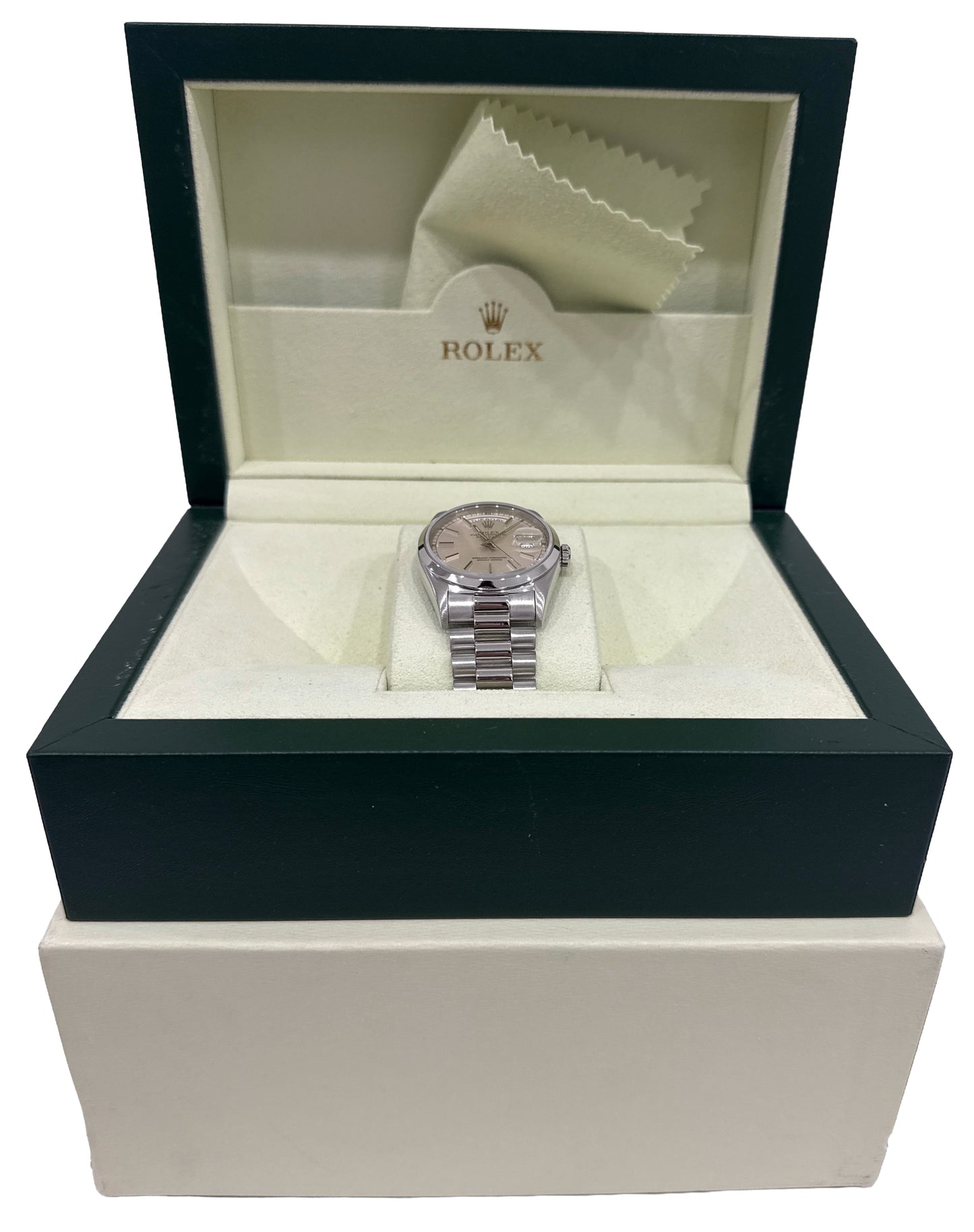 Rolex Day-Date Presidential 36mm SILVER 950 Platinum Smooth 18206 Watch BOX