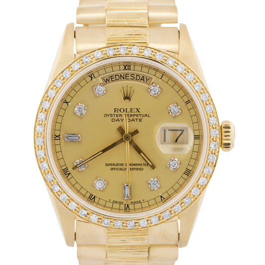 Rolex Day-Date President 18238 CHAMPAGNE DIAMOND 36mm BARK 18K Yellow Gold