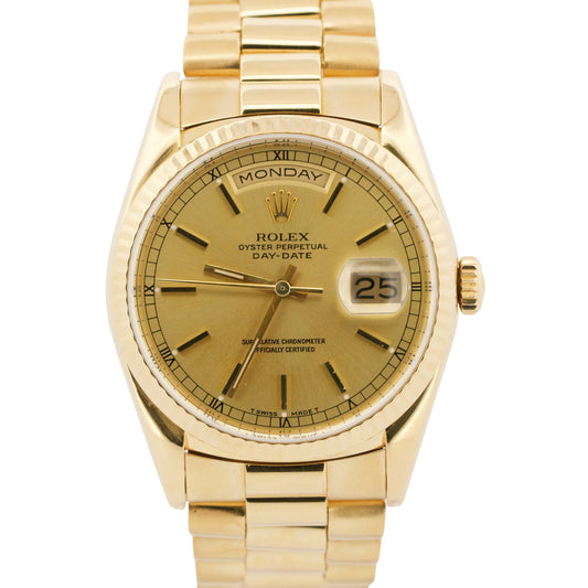 Rolex Day-Date President CHAMPAGNE 36mm 18K Yellow Gold Fluted 18238 Watch