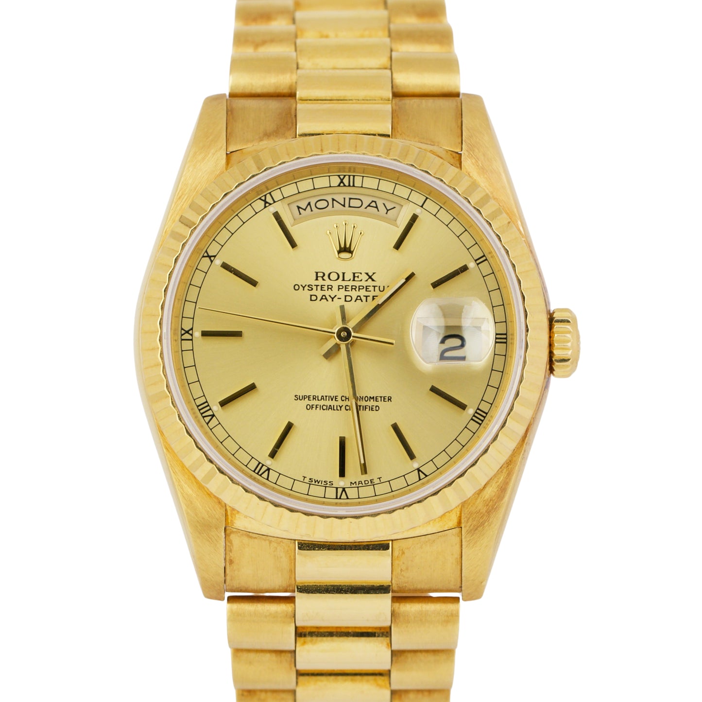 UNPOLISHED Rolex Day-Date President CHAMPAGNE 18K Yellow Gold 36mm Fluted 18238