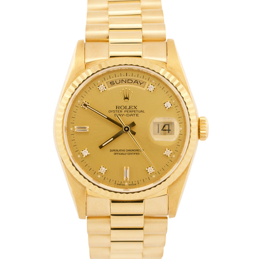 Rolex Day-Date President CHAMPAGNE DIAMOND 36mm 18K Yellow Gold 18238 Watch
