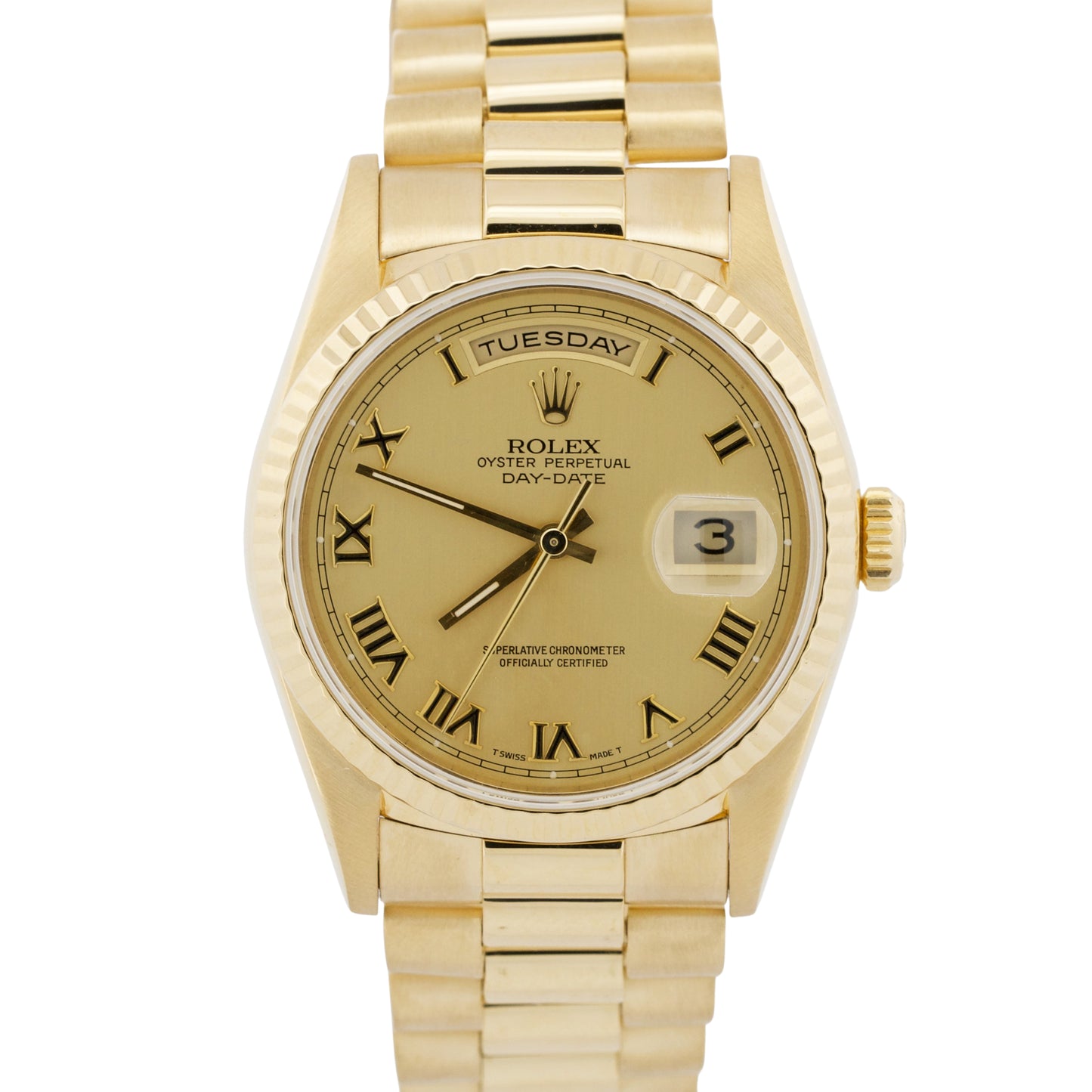 Rolex Day-Date President CHAMPAGNE ROMAN 36mm 18K Yellow Gold Fluted 18238 Watch