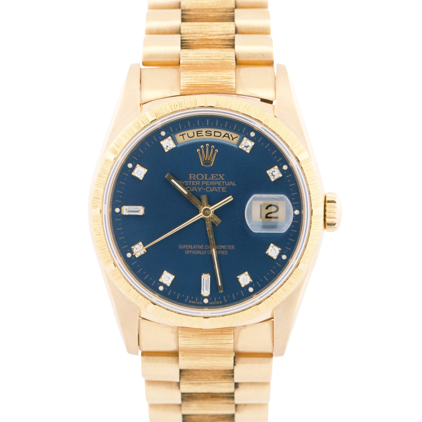 1991 Rolex Day-Date President 36mm BLUE DIAMOND 18K Yellow Gold BARK Watch 18248