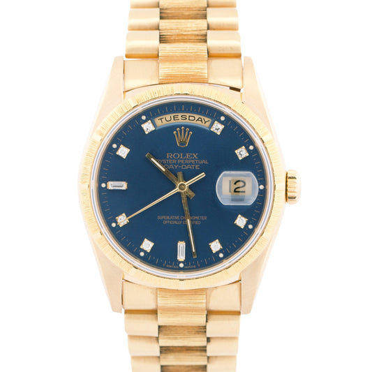 1991 Rolex Day-Date President 36mm BLUE DIAMOND 18K Yellow Gold BARK Watch 18248