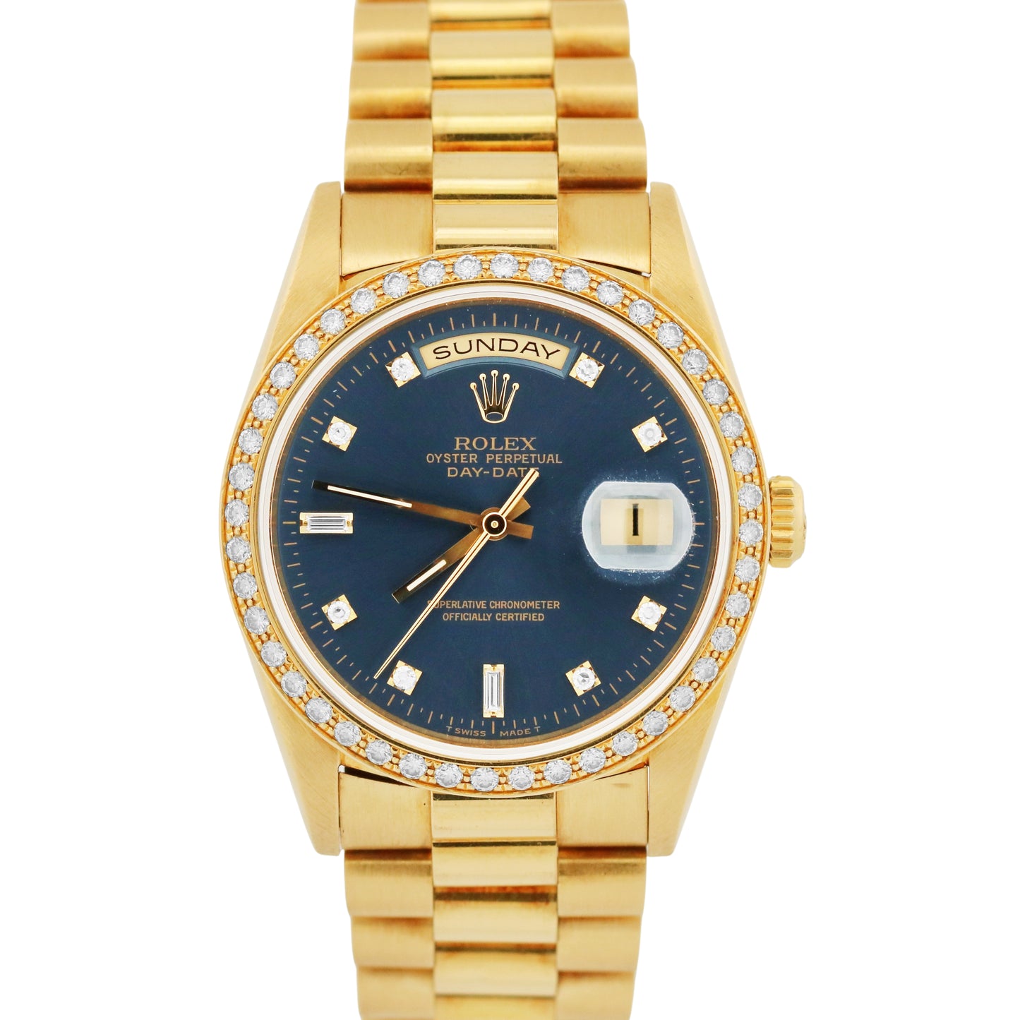 Rolex Day-Date President FACTORY BLUE DIAMOND 36mm 18K Yellow Gold Watch 18348