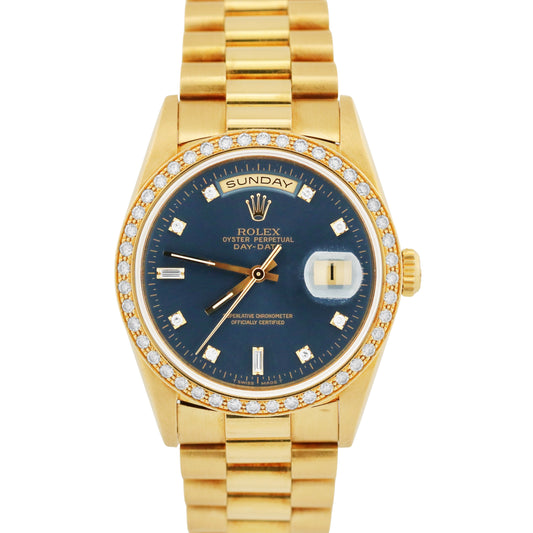 Rolex Day-Date President FACTORY BLUE DIAMOND 36mm 18K Yellow Gold Watch 18348