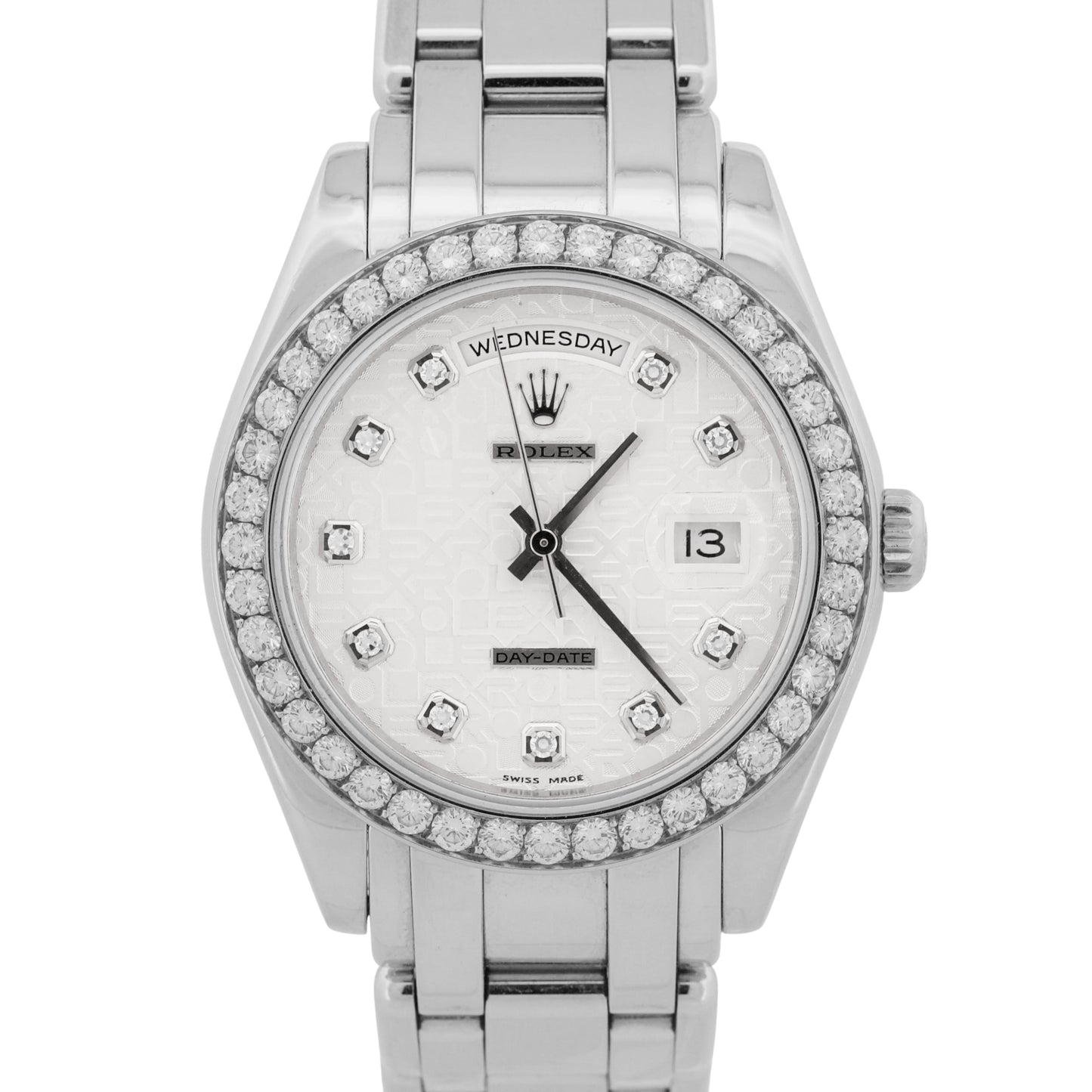 PAPERS Rolex Day-Date Masterpiece Platinum SILVER DIAMOND Pearlmaster 18946 BOX