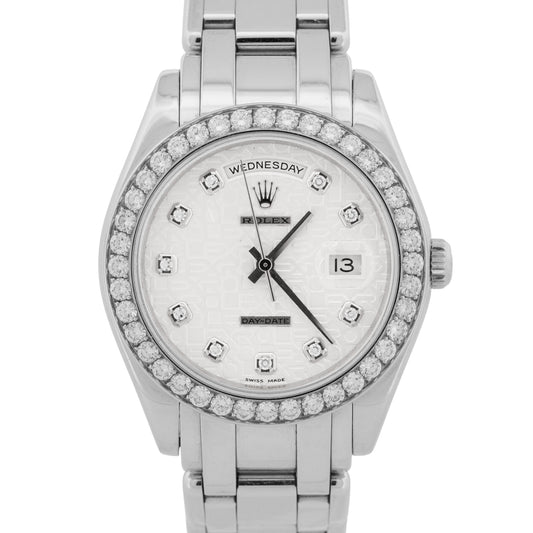 PAPERS Rolex Day-Date Masterpiece Platinum SILVER DIAMOND Pearlmaster 18946 BOX