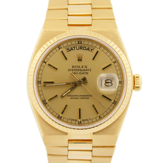 VINTAGE 1979 Rolex OysterQuartz Day-Date President CHAMPAGNE 18K Gold 19018 BOX