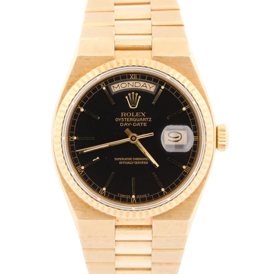 UNPOLISHED 1984 Rolex OysterQuartz Day-Date BLACK 36mm 18K Yellow Gold 19018