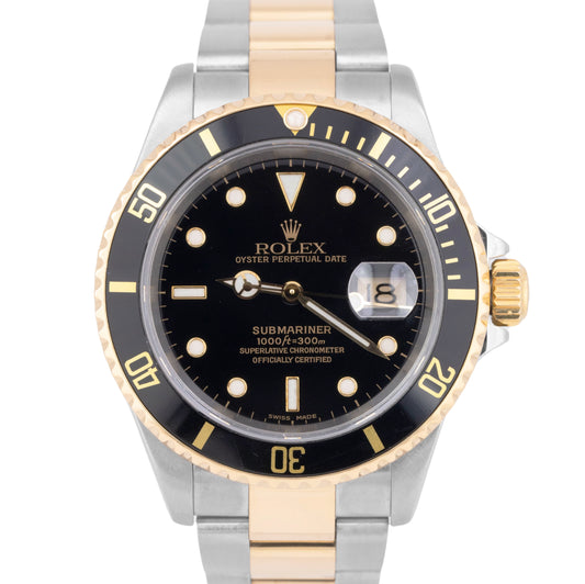 2000 Rolex Submariner Date 18K GOLD BUCKLE Black SEL Steel 40mm Watch 16613