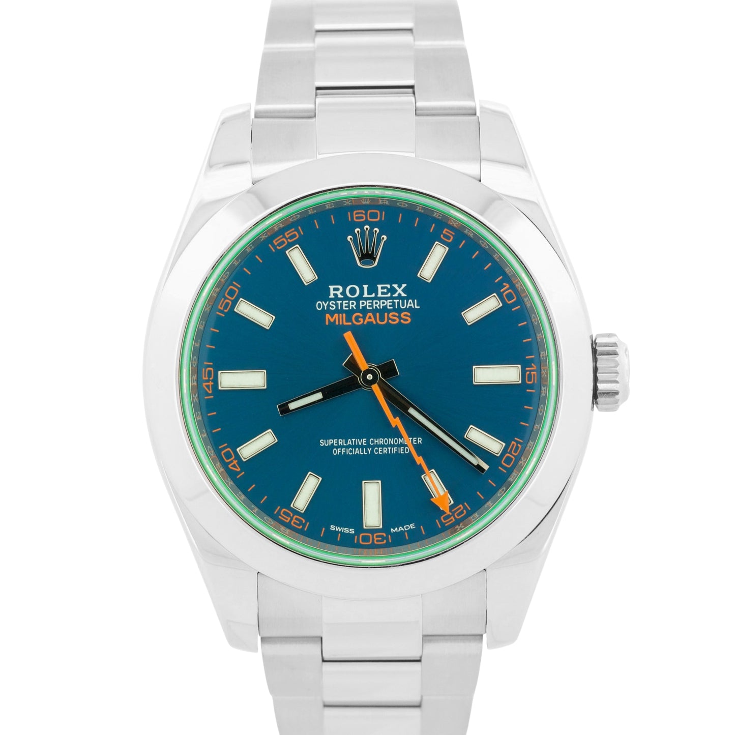 2021 PAPERS Rolex Milgauss BLUE 40mm Z-Blue Green 116400 GV Stainless Watch BOX