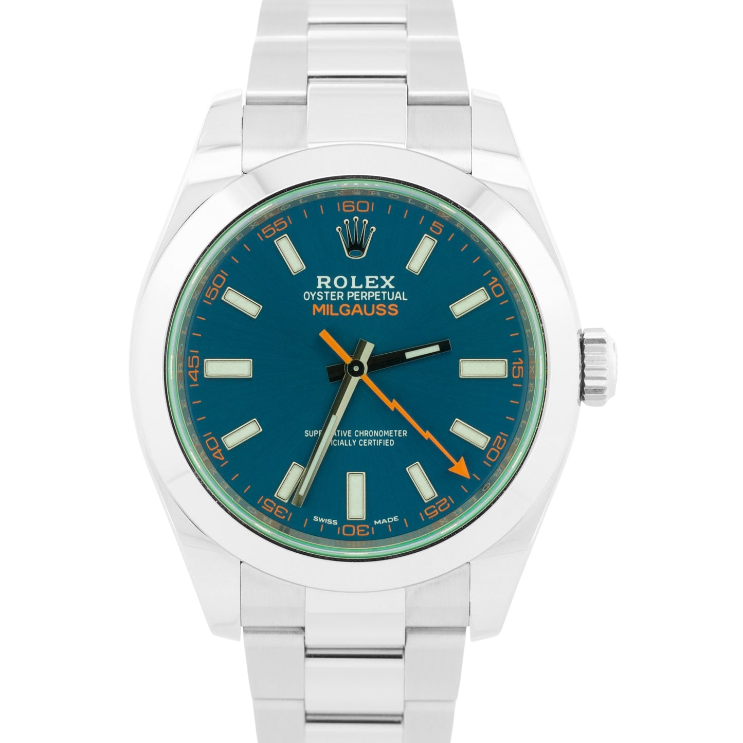 2023 PAPERS Rolex Milgauss BLUE 40mm Z-Blue Green 116400 GV Stainless Watch BOX