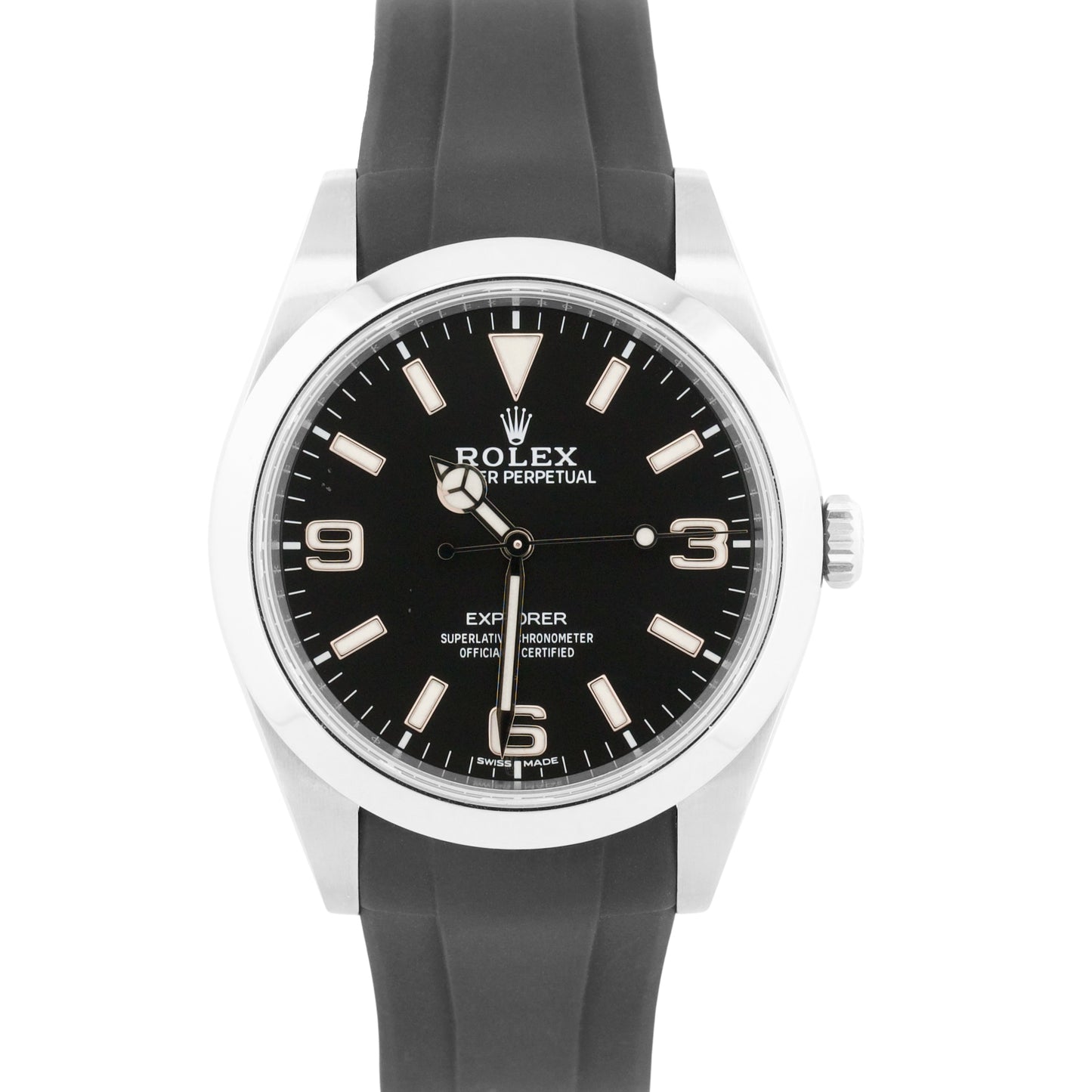 2018 PAPERS Rolex Explorer I BLACK Smooth Steel Rubber 39mm 3-6-9 MK2 214270 BOX