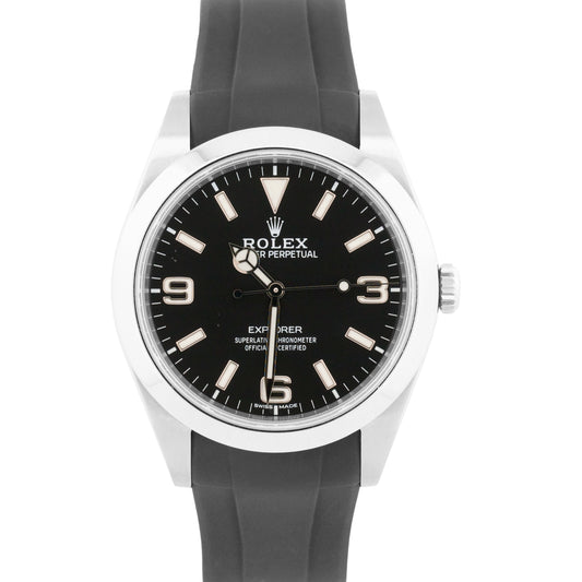 2018 PAPERS Rolex Explorer I BLACK Smooth Steel Rubber 39mm 3-6-9 MK2 214270 BOX