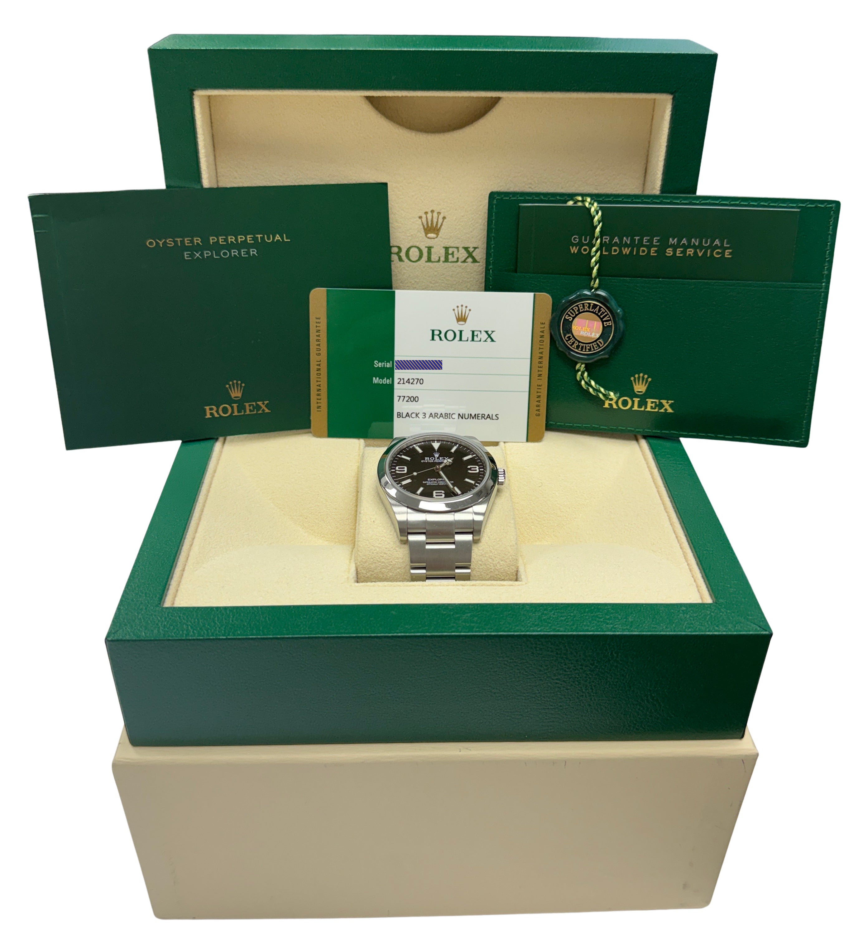 2017 PAPERS Rolex Explorer BLACK Stainless Steel MK2 39mm Oyster