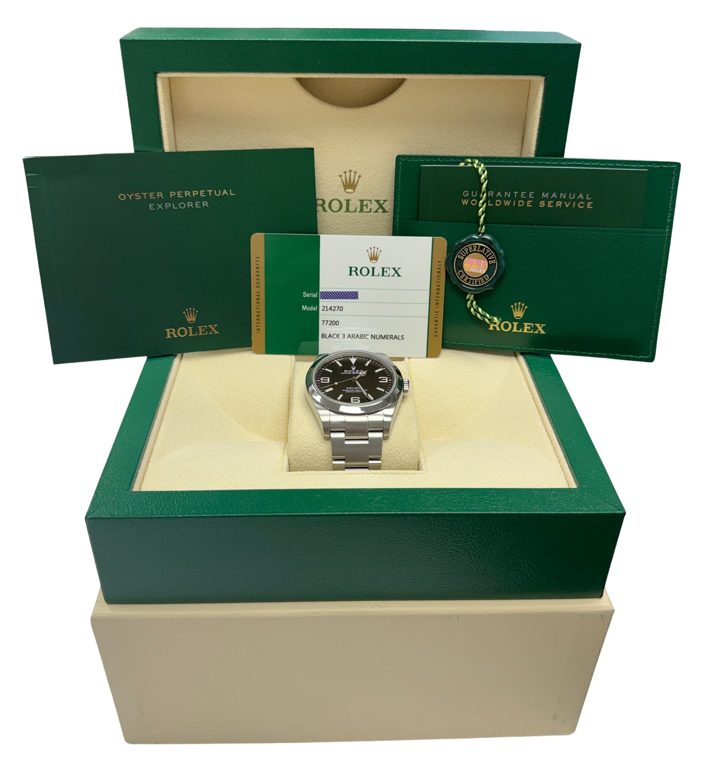 2017 PAPERS Rolex Explorer BLACK Stainless Steel MK2 39mm Oyster 214270 BOX