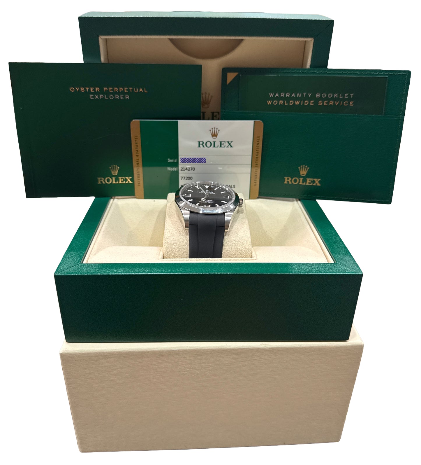 2018 PAPERS Rolex Explorer I BLACK Smooth Steel Rubber 39mm 3-6-9 MK2 214270 BOX