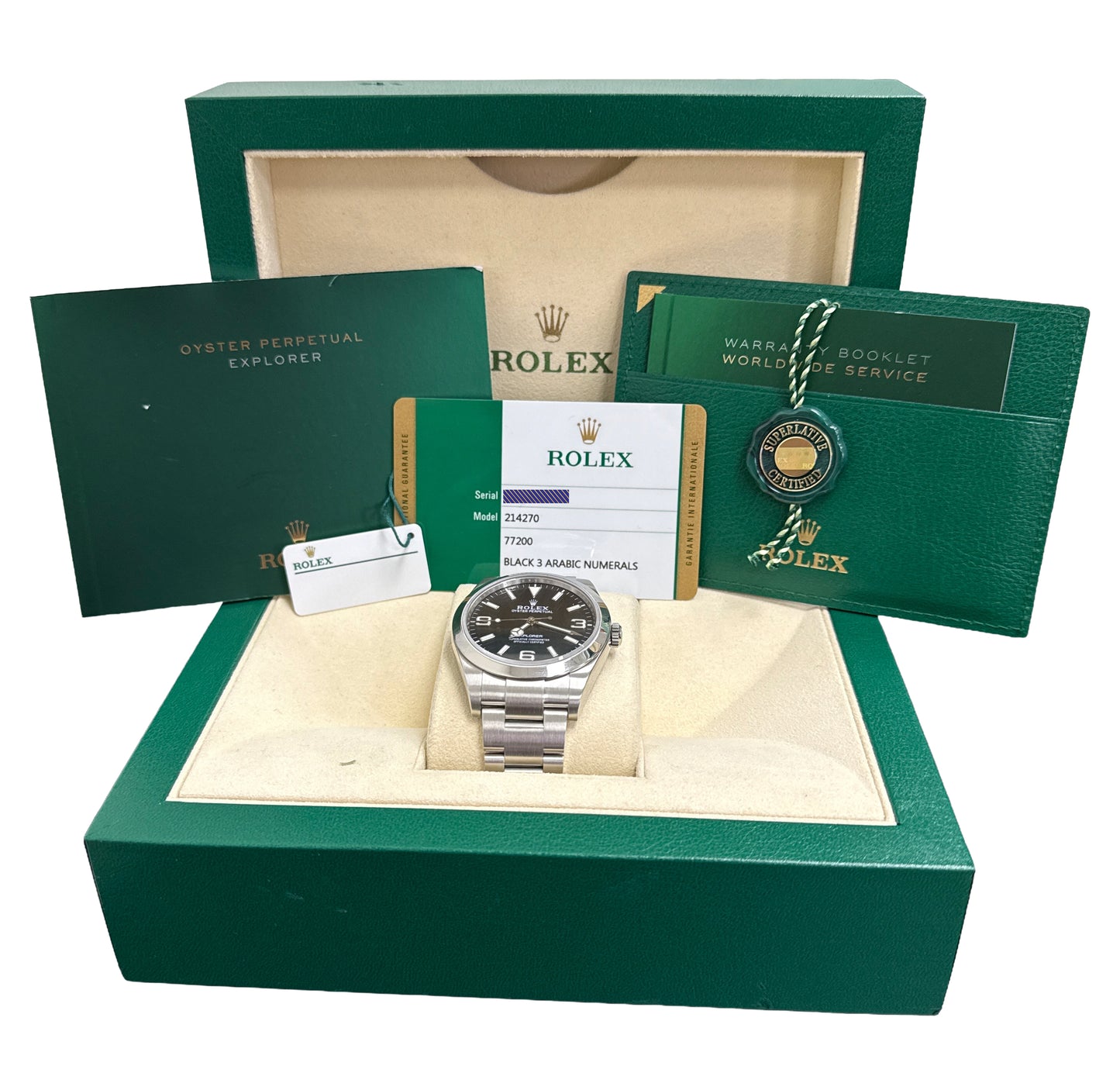PAPERS Rolex Explorer Stainless Steel MK2 3-6-9 BLACK 39mm 214270 Watch BOX