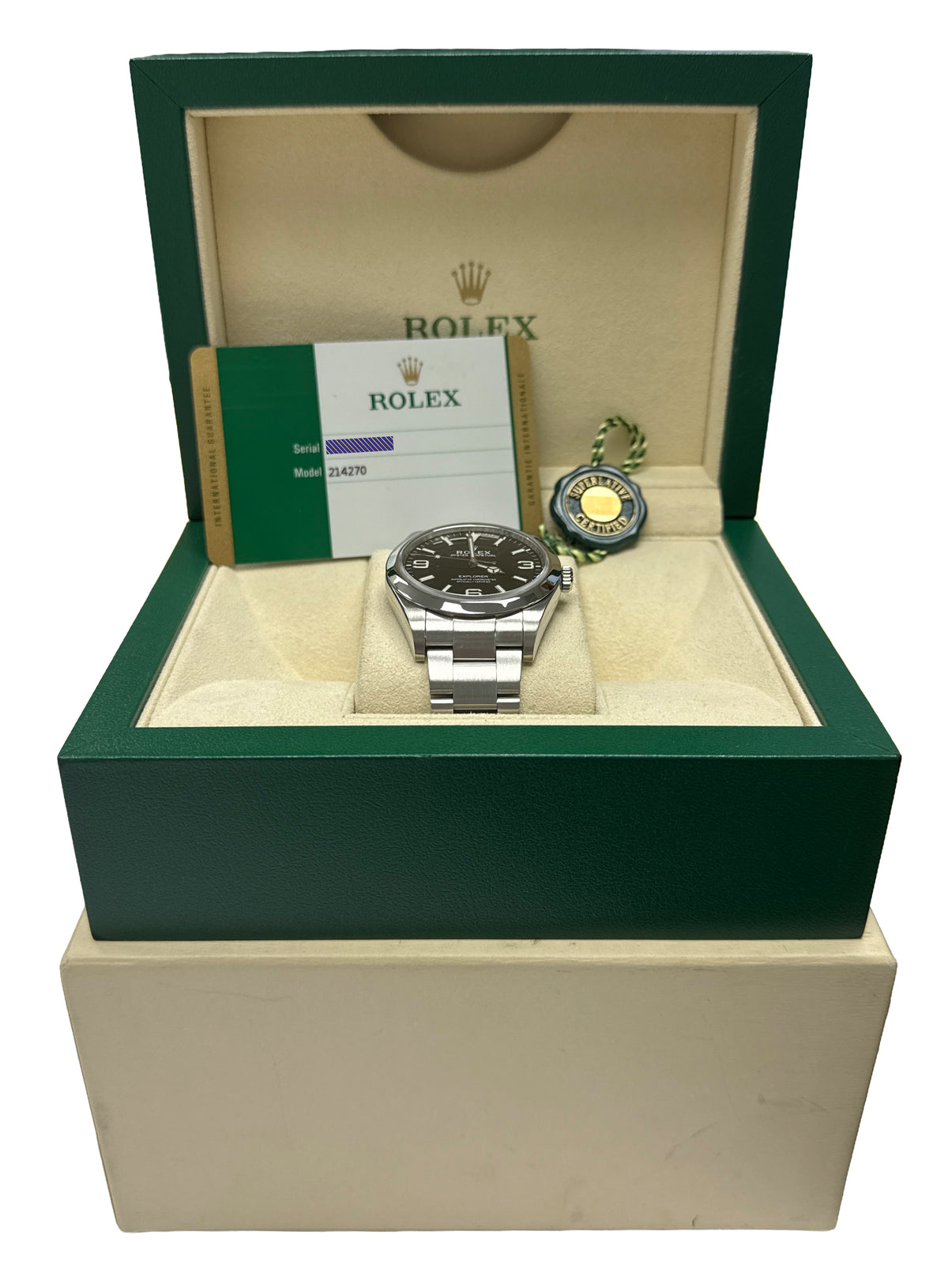 2018 Rolex Explorer 214270 Black Stainless Steel MK2 39mm Oyster Box Papers