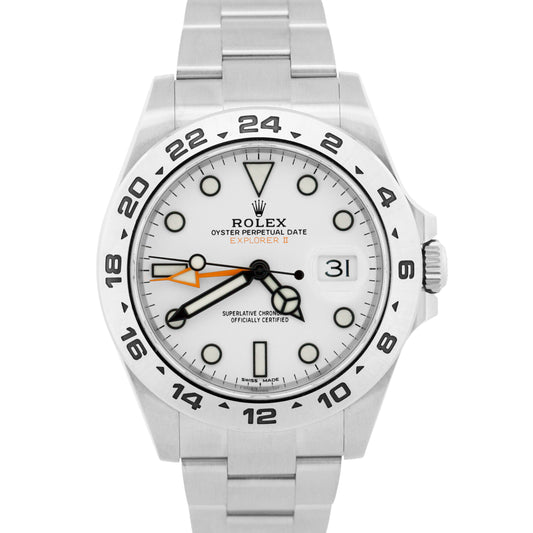 PAPERS Rolex Explorer II 42mm 216570 POLAR WHITE Steel Orange GMT Date Watch BOX