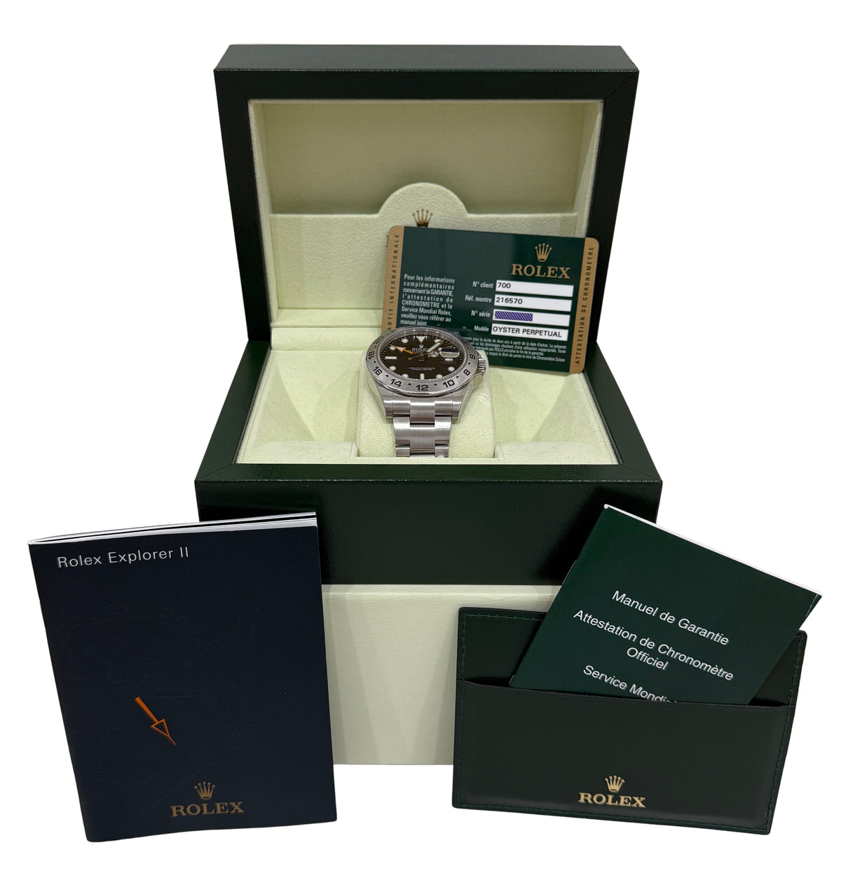 2012 Rolex Explorer II 216570 42mm Black Orange Steel GMT Watch Box Papers
