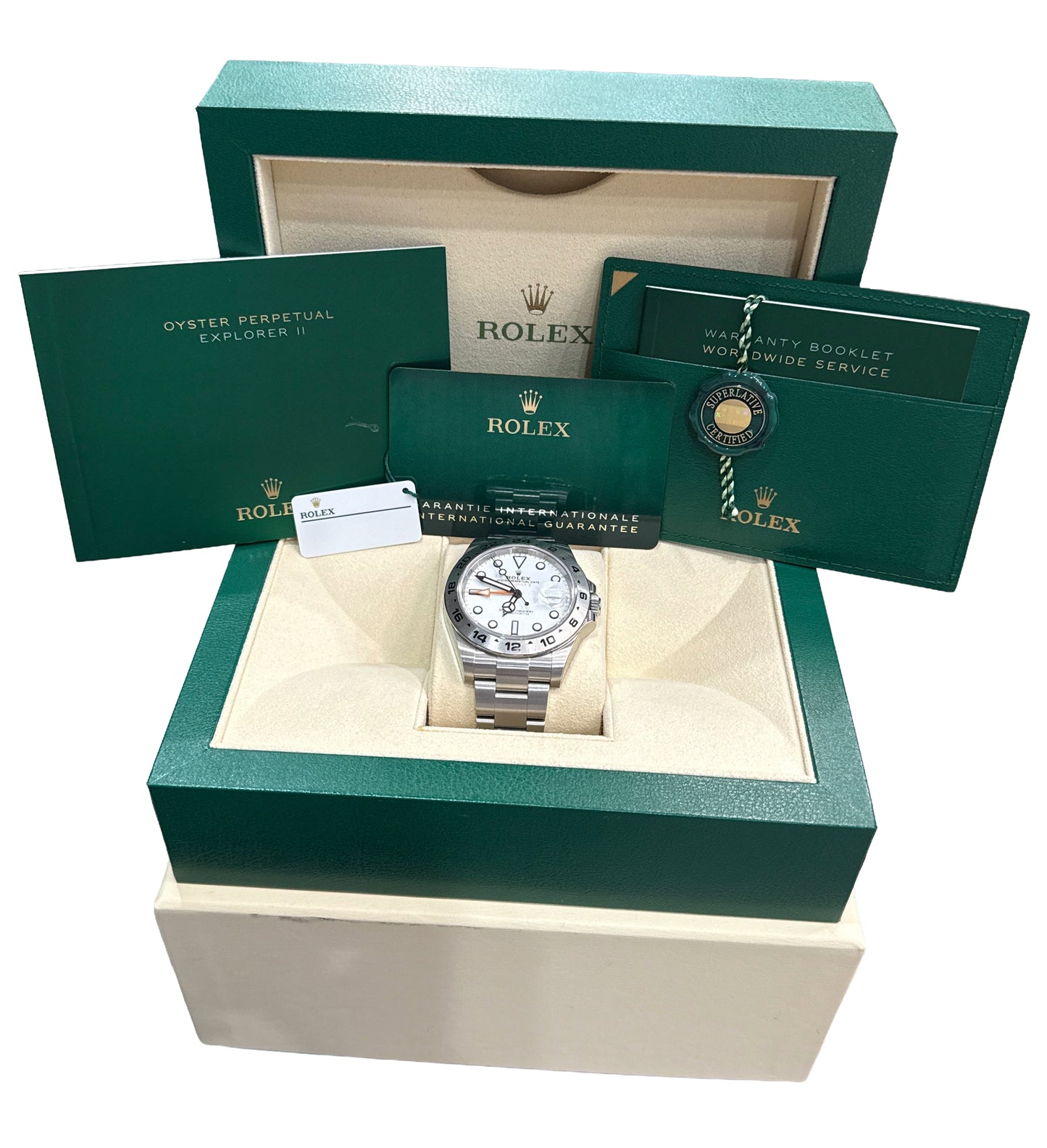 UNPOLISHED 2020 NFC PAPERS Rolex Explorer II 42mm POLAR WHITE Orange 216570 BOX