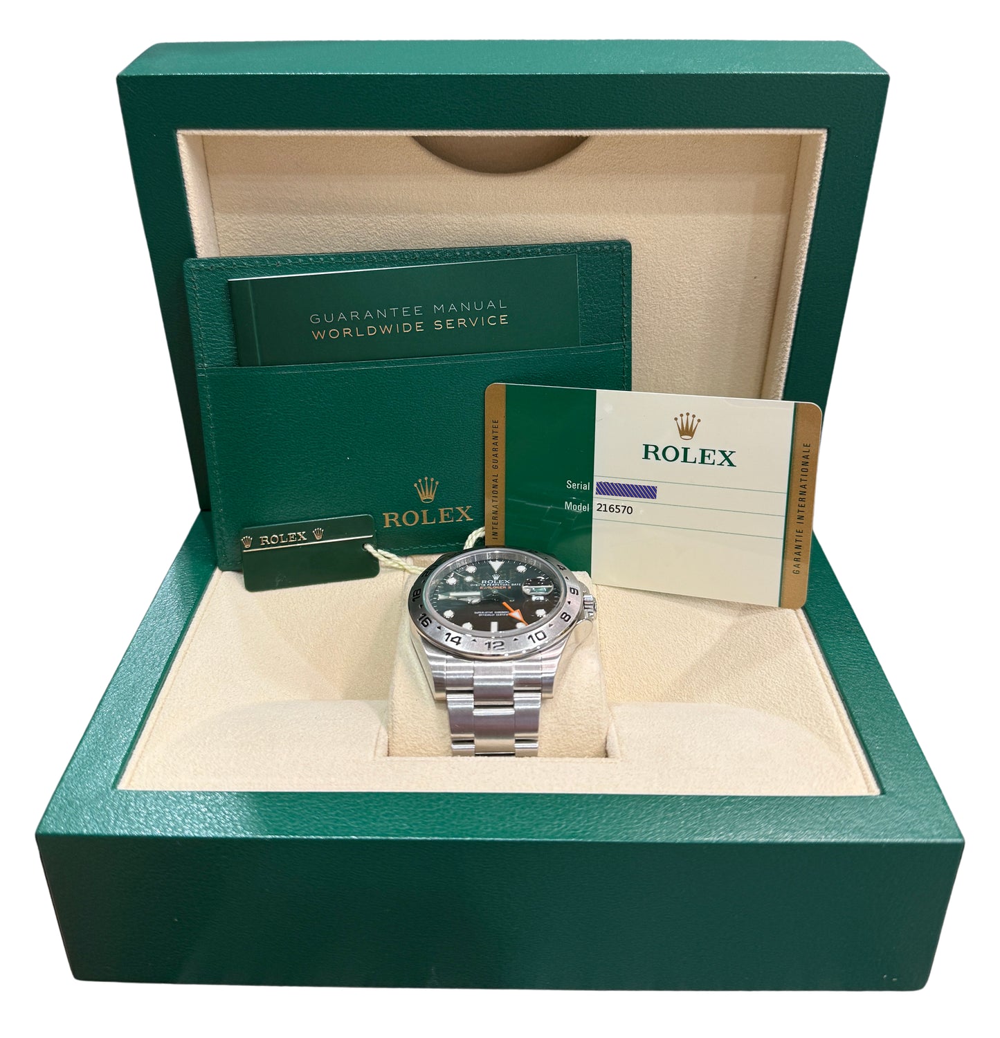 2015 Rolex Explorer II 216570 Black Orange Steel GMT 42mm Watch Box Papers