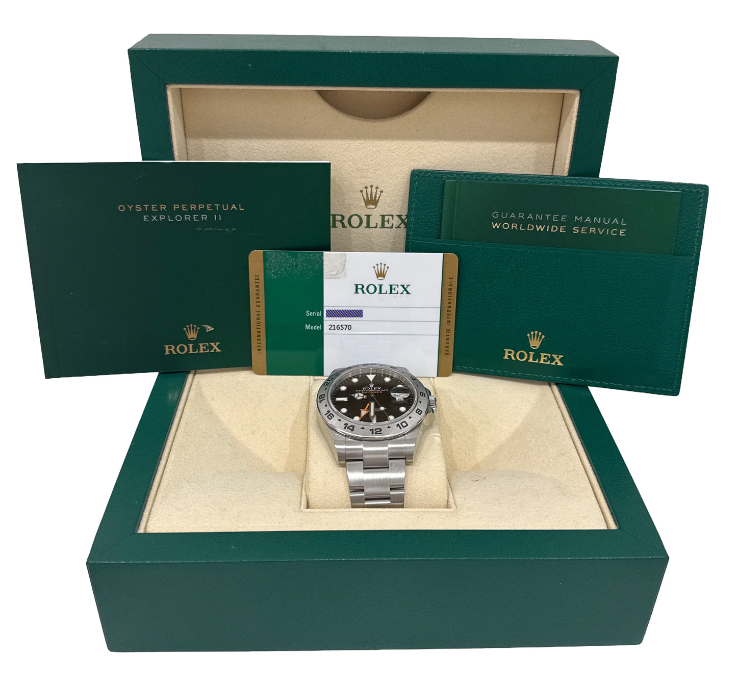 2018 PAPERS Rolex Explorer II 42mm 216570 BLACK Orange Steel GMT Watch BOX