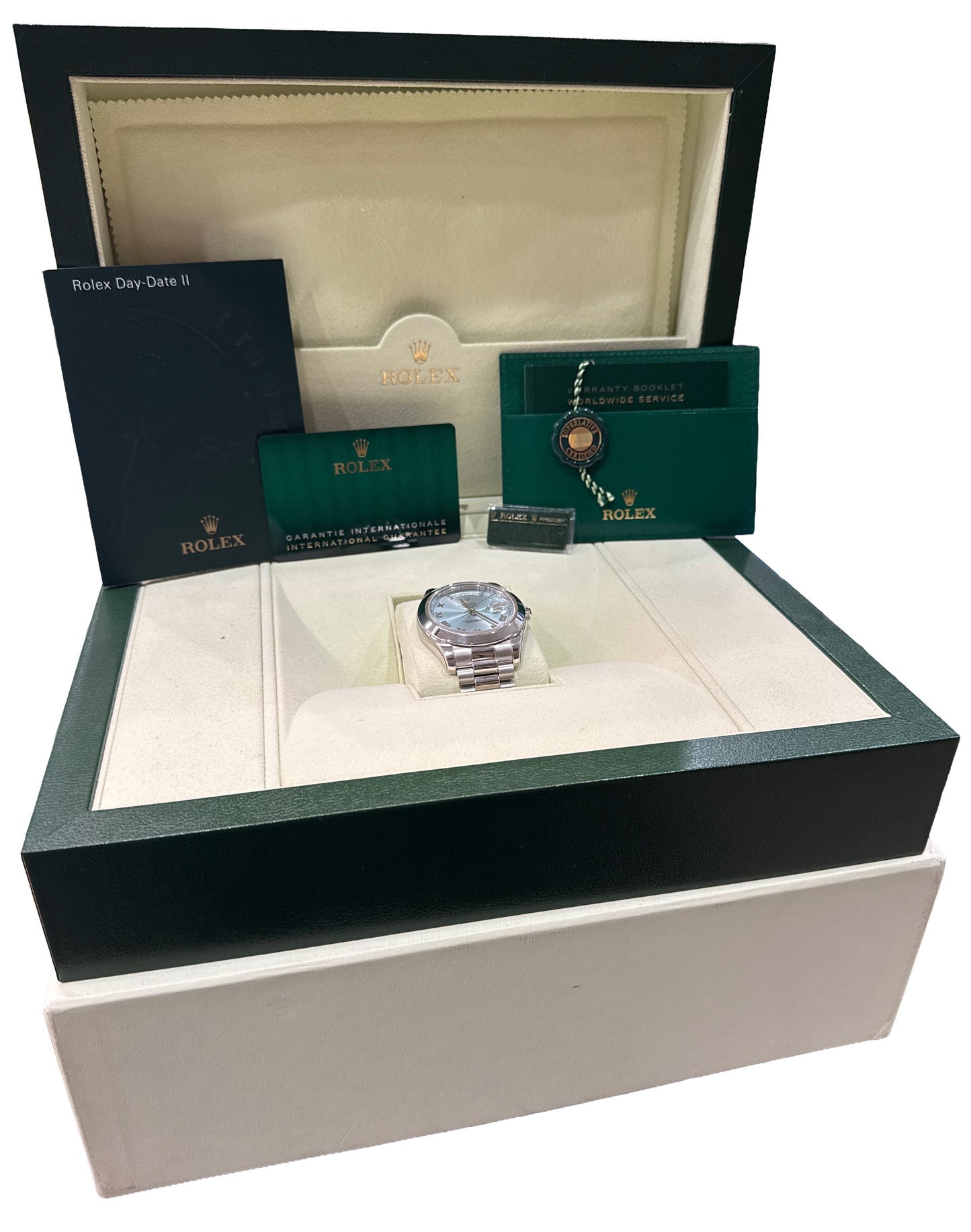 2021 PAPERS Rolex Day-Date Presidential GLACIER BLUE 41mm Platinum 218206 BOX