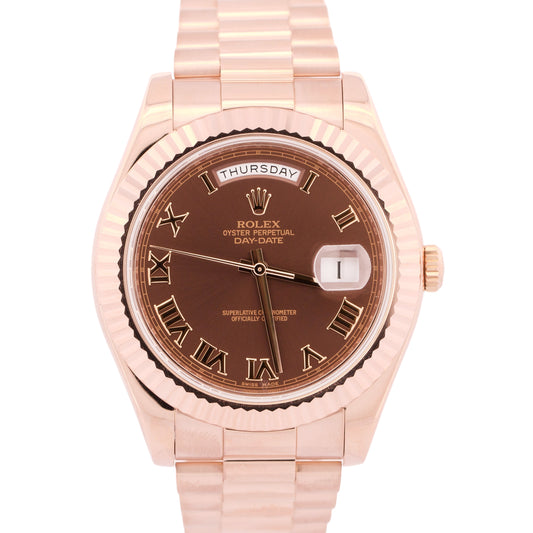 MINT Rolex Day-Date II 41mm President CHOCOLATE ROMAN 18K Rose Gold 218235 BOX