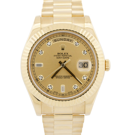 Rolex Day-Date II President 41mm CHAMPAGNE DIAMOND 18K Yellow Gold 218238 BOX