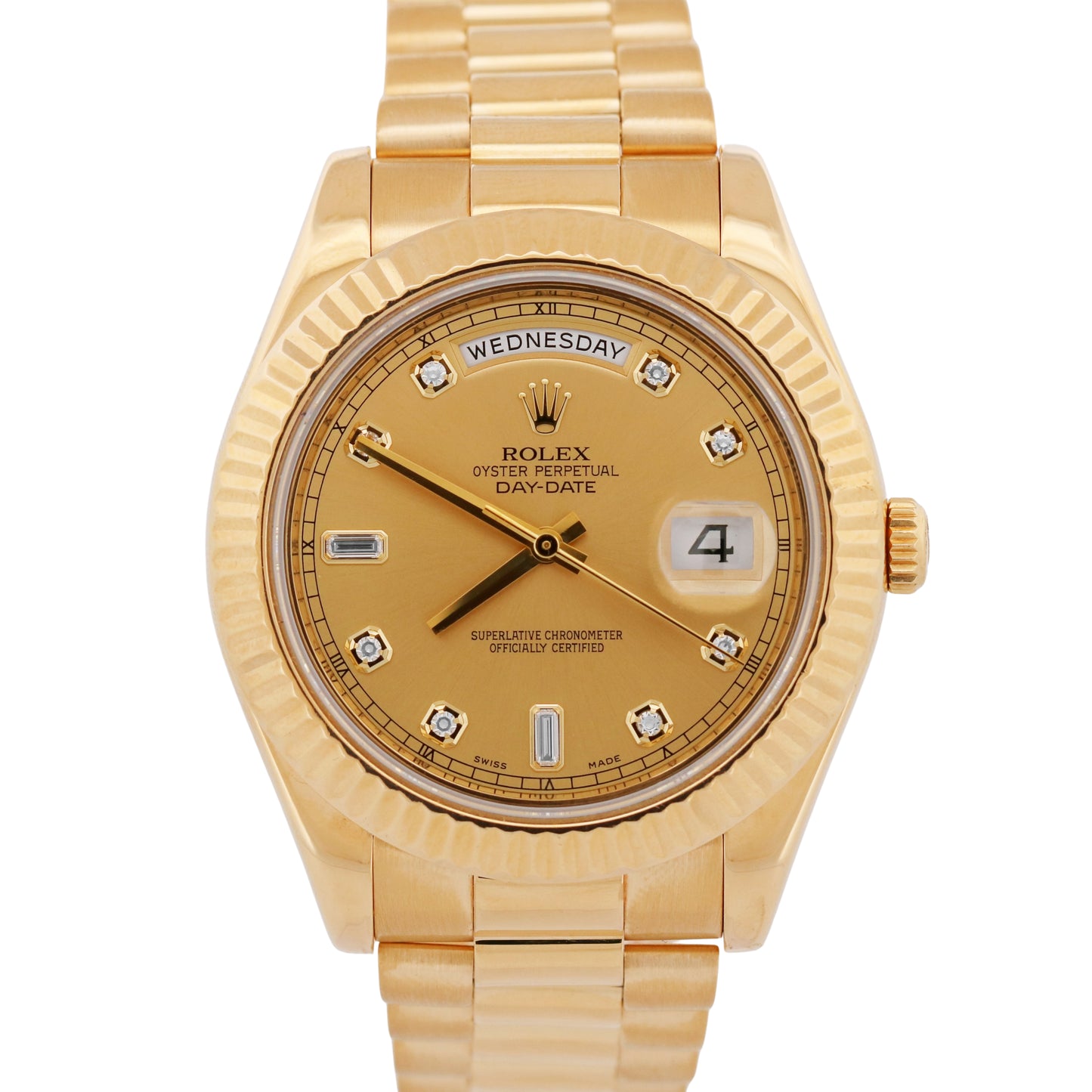 2013 PAPERS Rolex Day-Date II 41mm CHAMPAGNE DIAMOND 18K Yellow Gold 218238 BOX