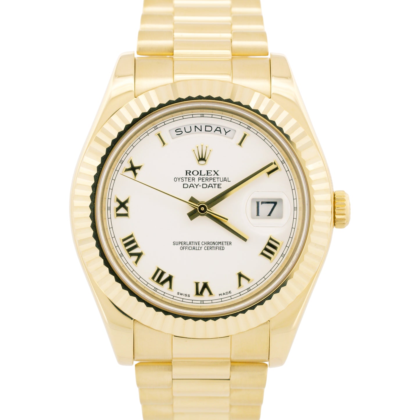 MINT Rolex Day-Date II President 41mm WHITE ROMAN 18K Yellow Gold 218238 BOX