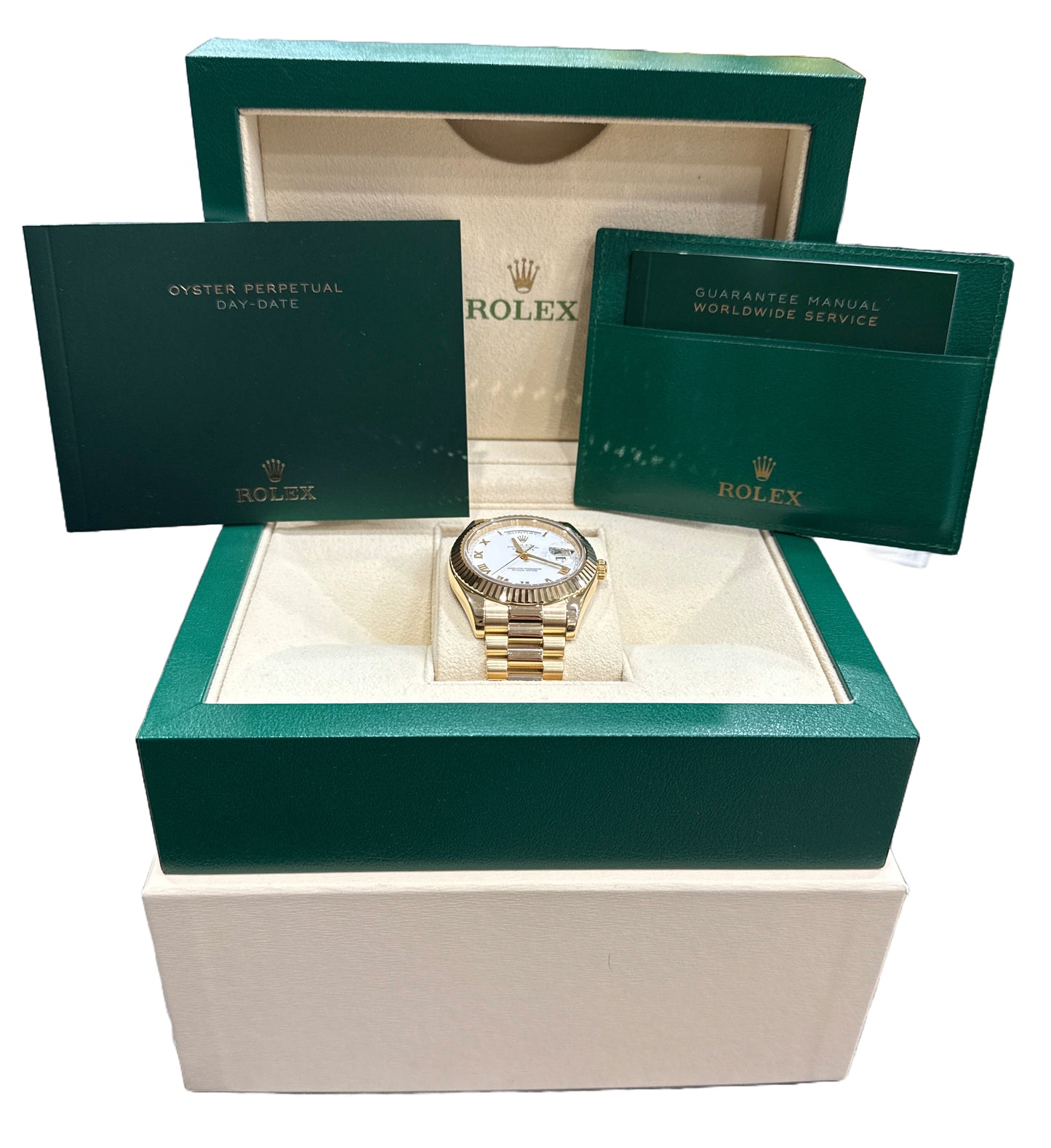 MINT Rolex Day-Date II President 41mm WHITE ROMAN 18K Yellow Gold 218238 BOX
