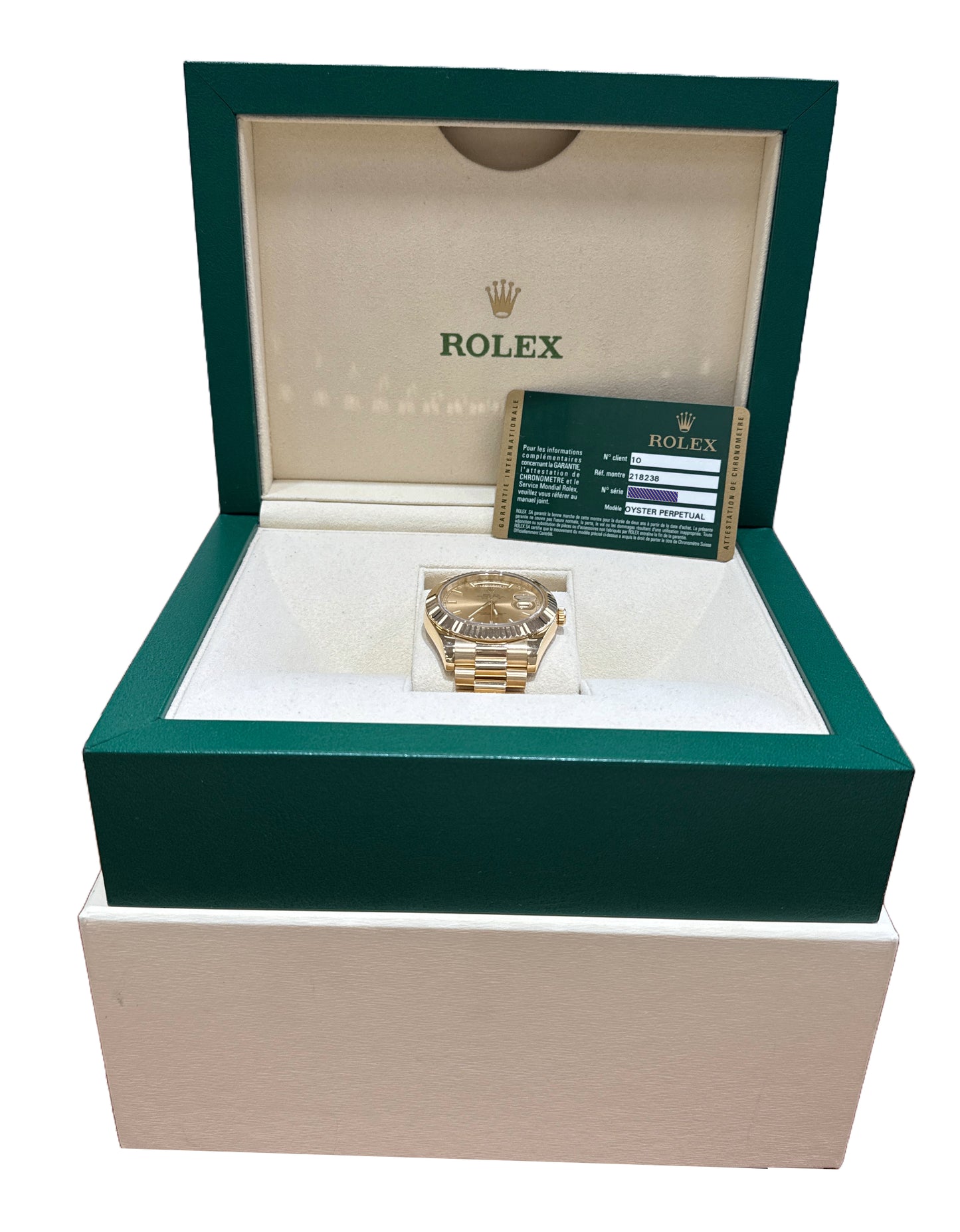 MINT PAPERS Rolex Day-Date II 41mm CHAMPAGNE 18K Yellow Gold Fluted 218238 BOX